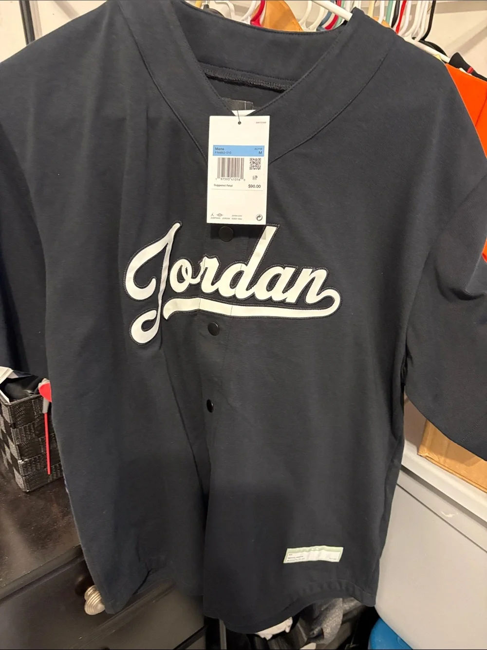 Jordan Black Button-Front Baseball  Jersey Sz medium mens
